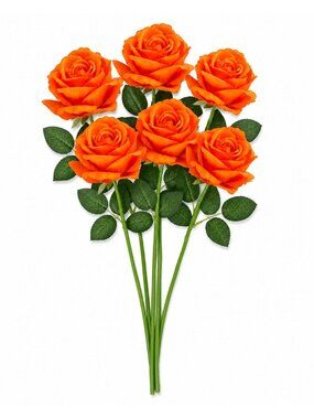 Set of 6 Artificial Orange Roses 20 Inch Faux Rose Stems Fall Floral Arrangement